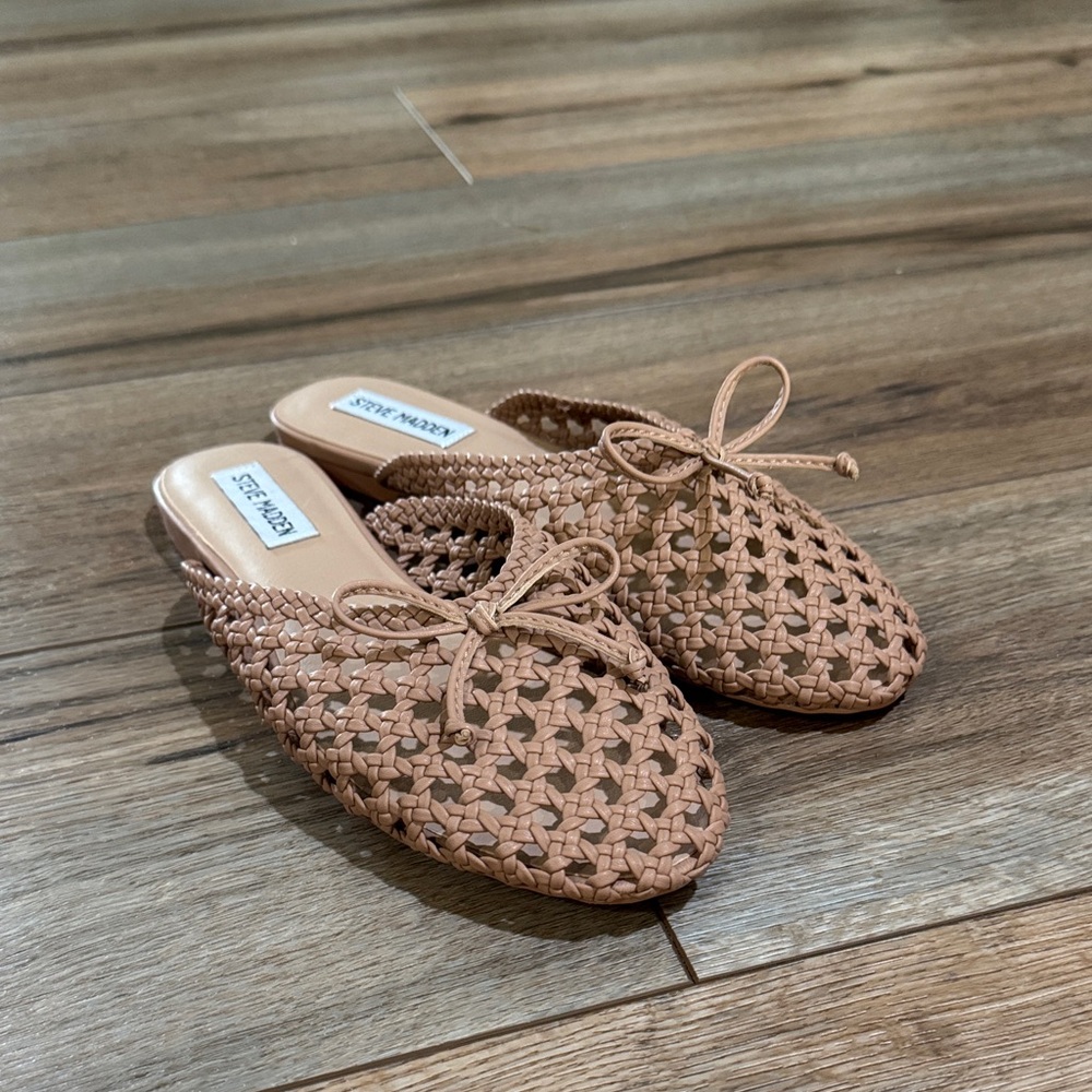 Steve Madden Brown Woven Raffia Bridie Mules
